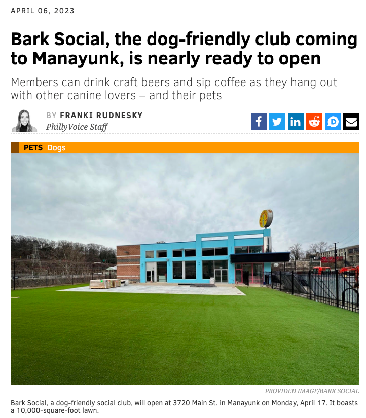 Bark Social, the dog-friendly club coming to Manayunk, is nearly ready to open