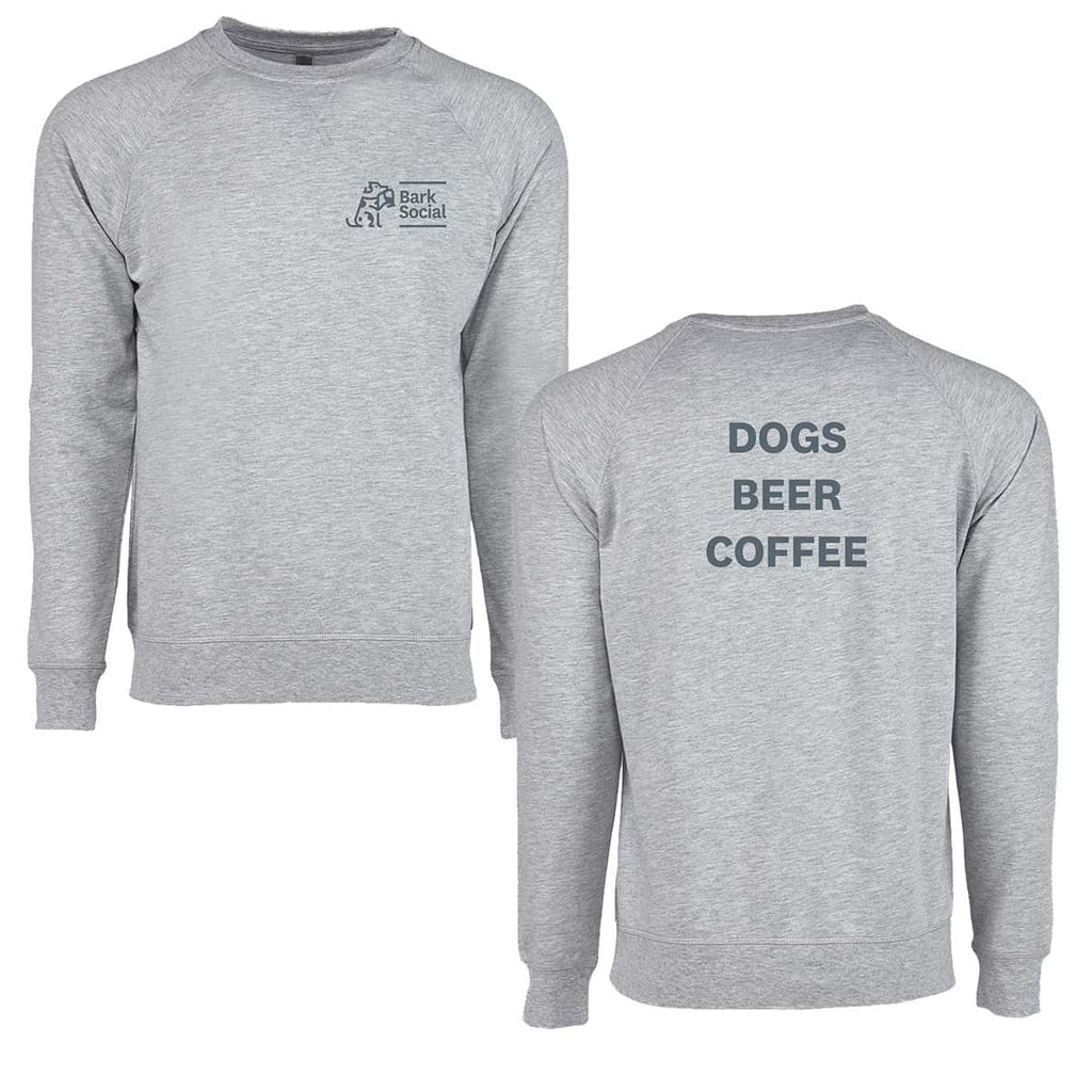 DOGS BEER COFFEE French Terry Raglan Crew Extra Small / Heather Grey Bark Social