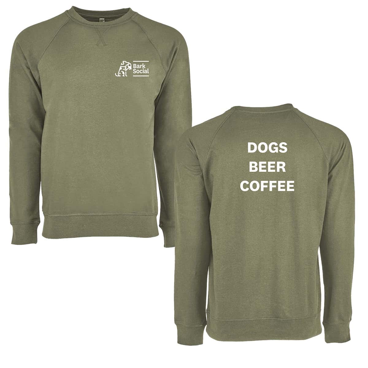 DOGS BEER COFFEE French Terry Raglan Crew Extra Small / Military Green Bark Social